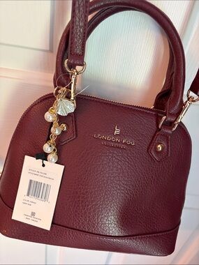 London Fog Wine Red Dome Satchel with Pearl Charm